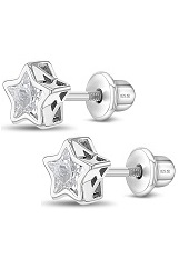 lovely silver clear cubic zirconia star shaped baby birthstone earrings